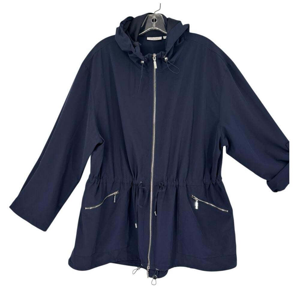 Chicos Lightweight Anorak Jacket Drawstring Womens Size 18 Navy Blue Stretch